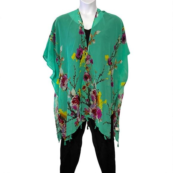 NWT Ultra Pink Floral Sheer Kimono Ruana Wrap 2X - Picture 12 of 14